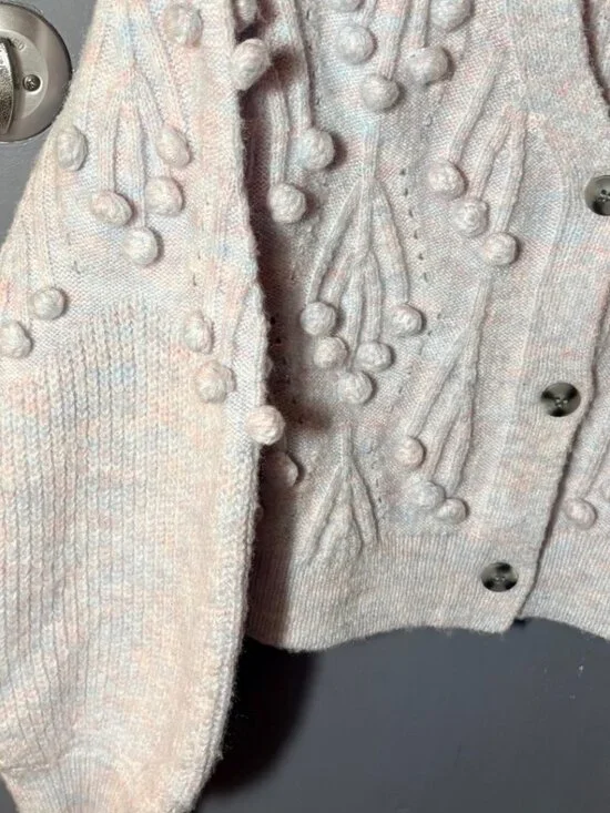 En Creme Cardigan Balloon Sleeve Bobble Knit Cropped Cottagecore M - Picture 7 of 10